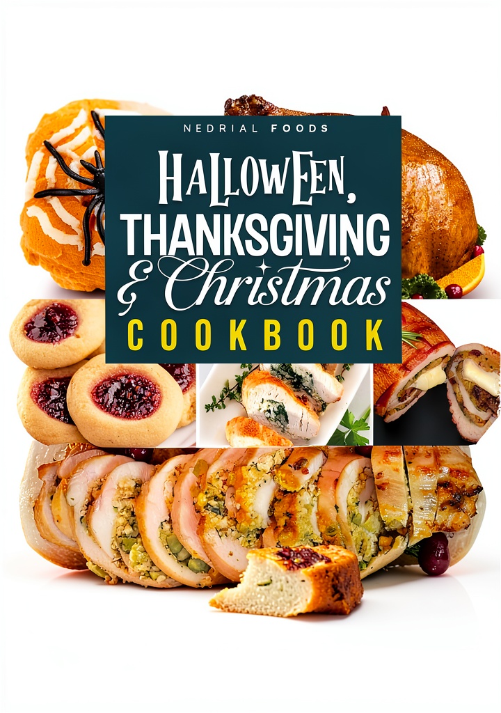 Festive Feasts Holiday Cookbook open on a tablet showing a Christmas recipe