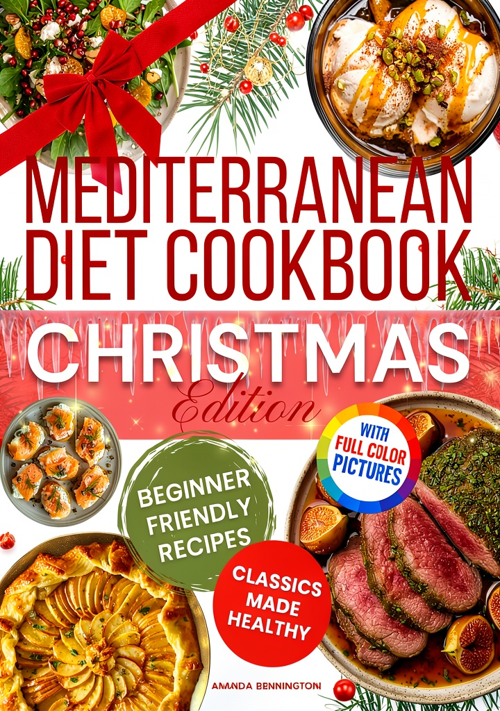'Mediterranean diet cookbook open to a holiday recipe page'